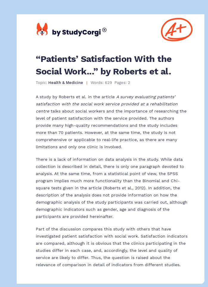 “Patients’ Satisfaction With the Social Work...” by Roberts et al.. Page 1