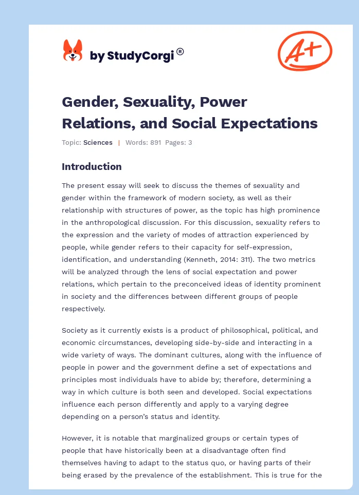 Gender, Sexuality, Power Relations, and Social Expectations. Page 1