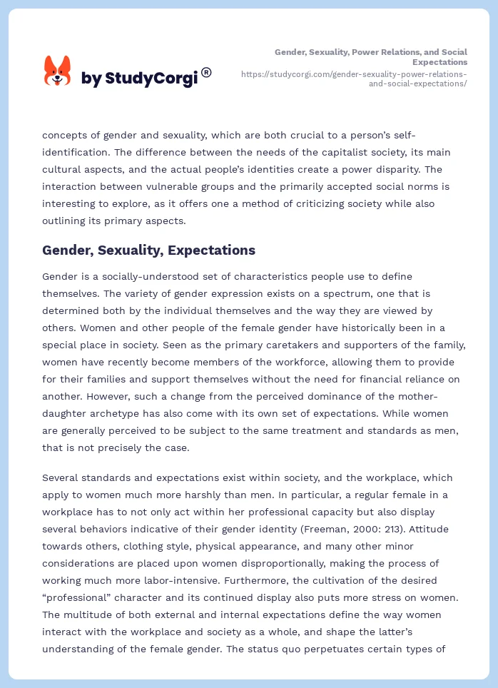 Gender, Sexuality, Power Relations, and Social Expectations. Page 2