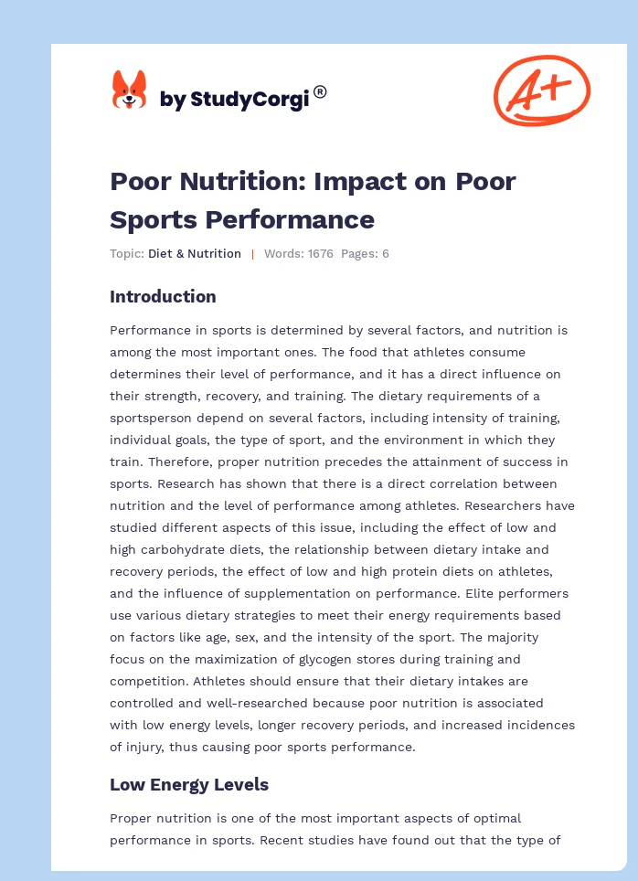Poor Nutrition: Impact on Poor Sports Performance. Page 1