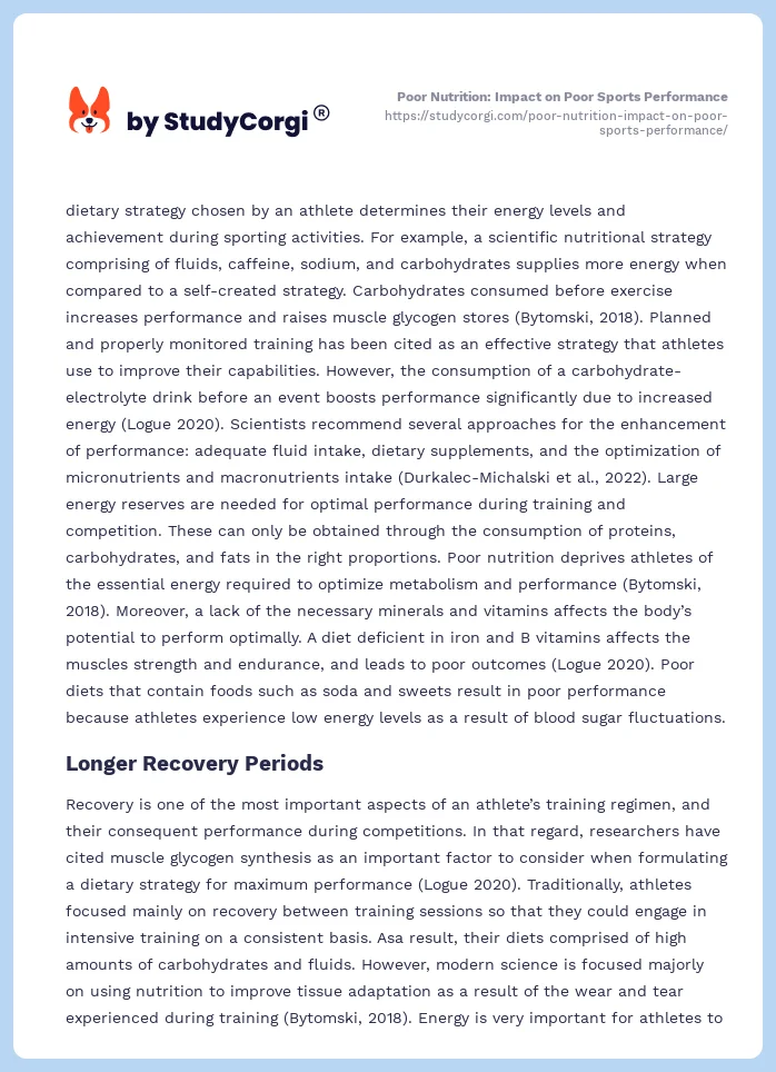 Poor Nutrition: Impact on Poor Sports Performance. Page 2