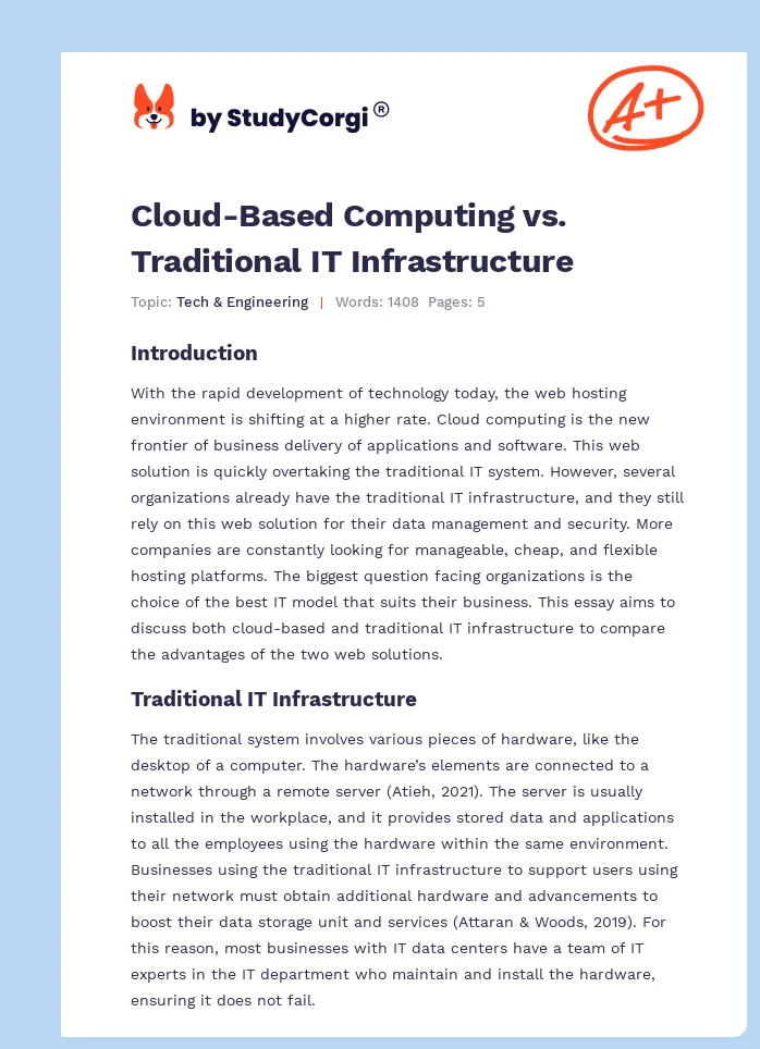 Cloud-Based Computing vs. Traditional IT Infrastructure. Page 1