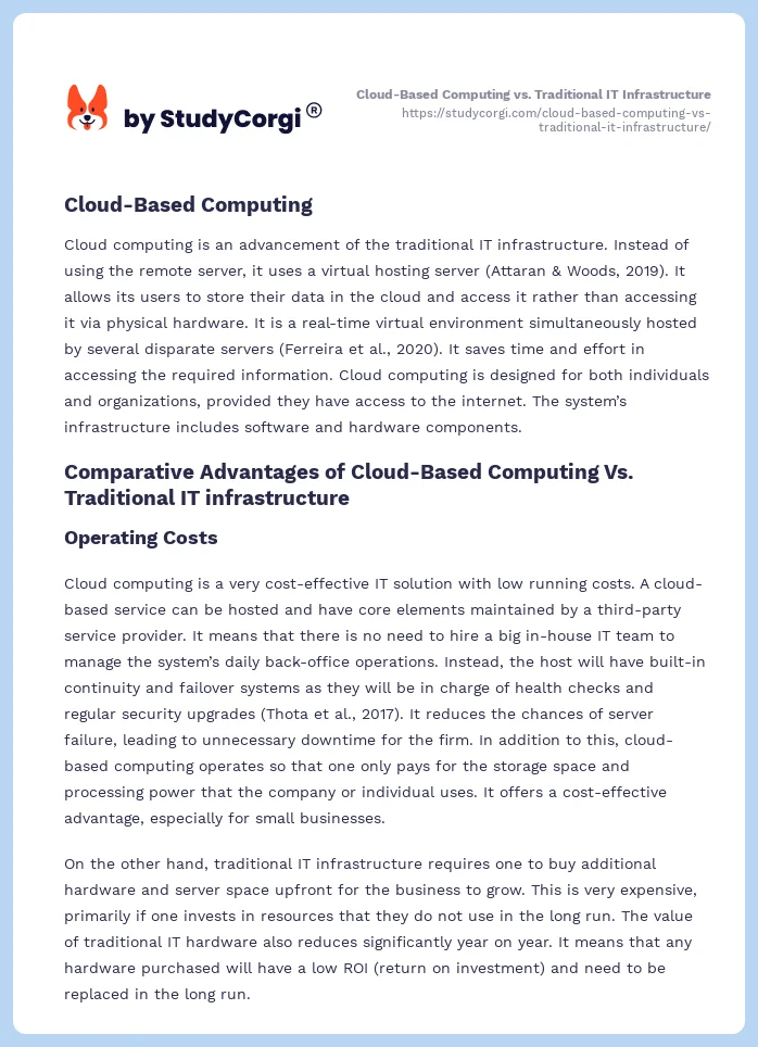 Cloud-Based Computing vs. Traditional IT Infrastructure. Page 2