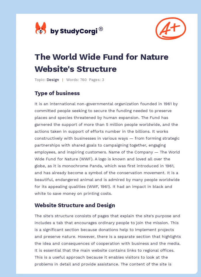 The World Wide Fund for Nature Website's Structure. Page 1
