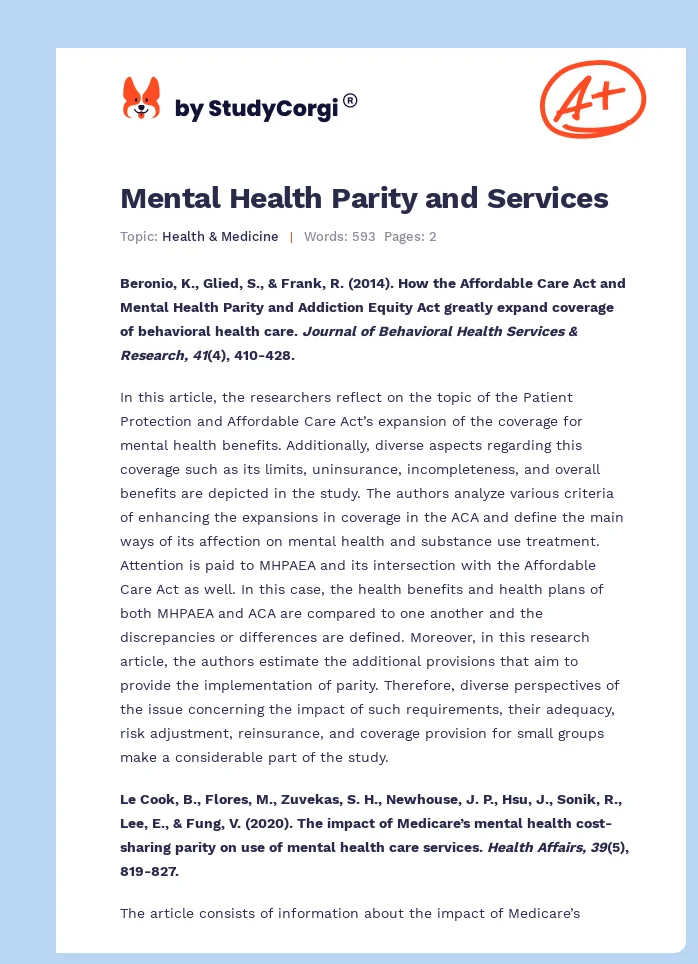 Mental Health Parity and Services. Page 1