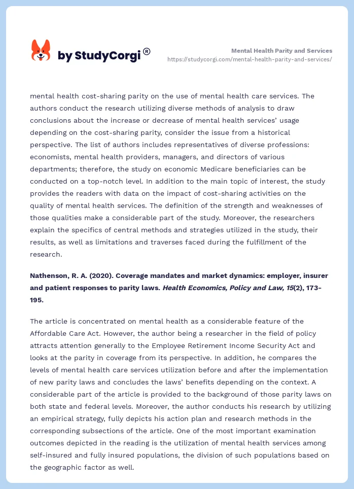 Mental Health Parity and Services. Page 2