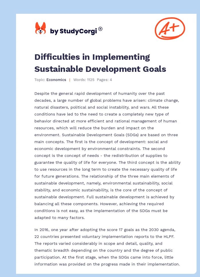 Difficulties in Implementing Sustainable Development Goals. Page 1
