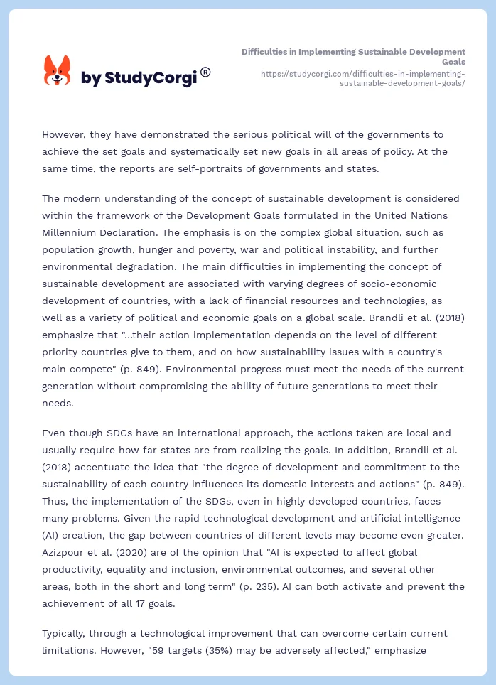 Difficulties in Implementing Sustainable Development Goals. Page 2