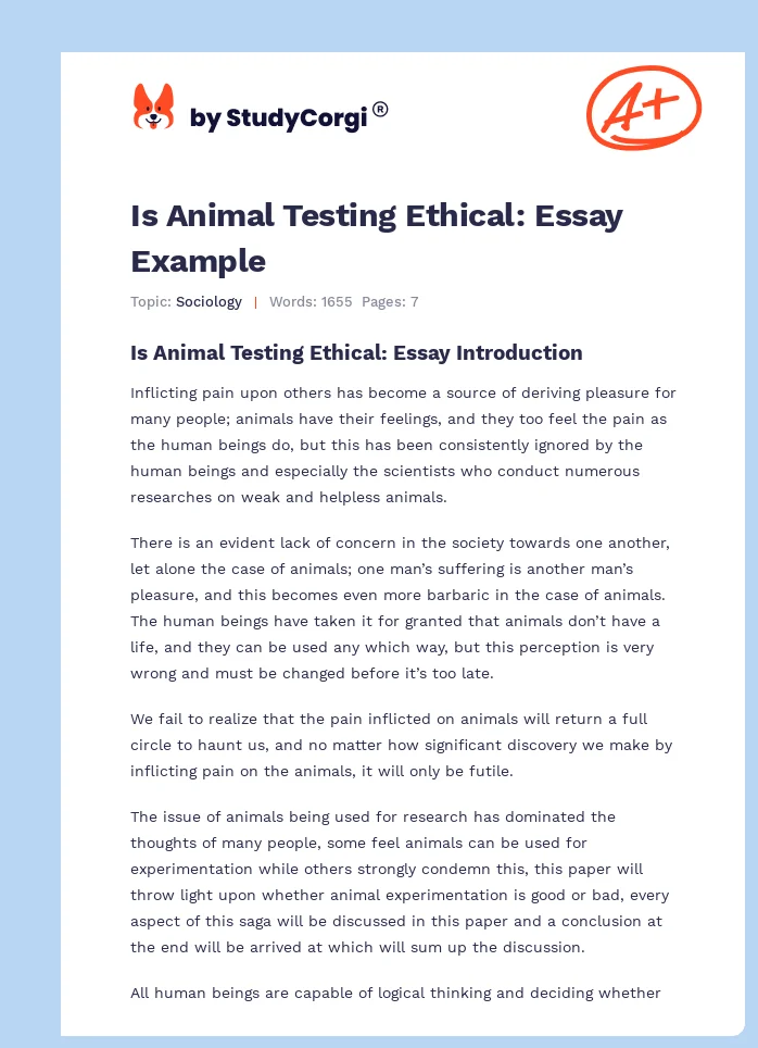 Is Animal Testing Ethical: Essay Example. Page 1