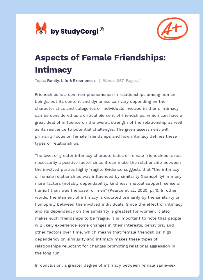 Aspects of Female Friendships: Intimacy. Page 1