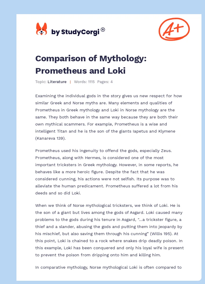 Comparison of Mythology: Prometheus and Loki. Page 1