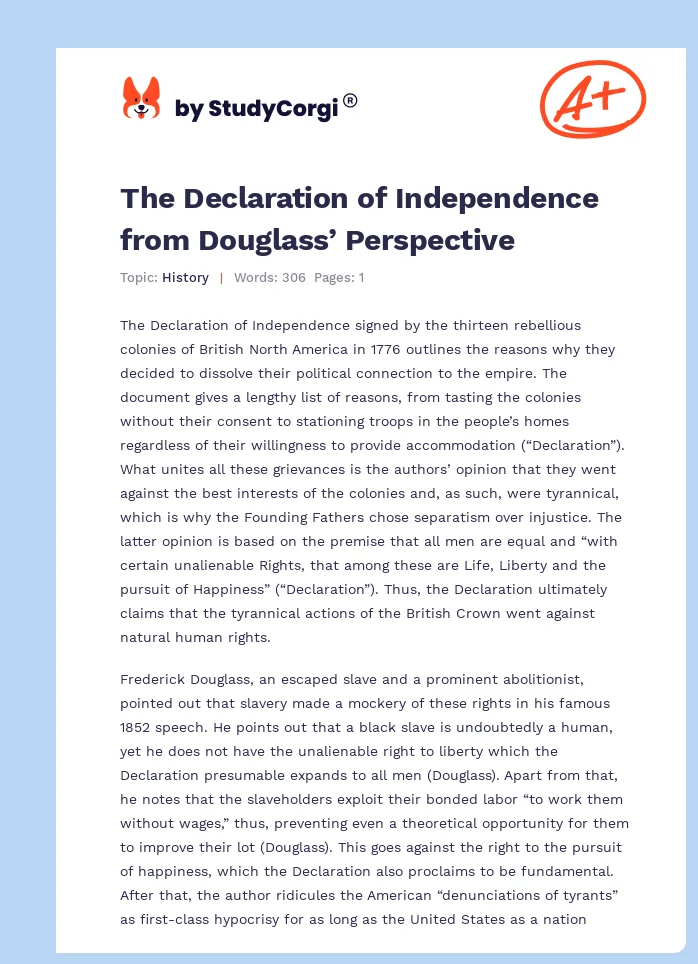 The Declaration of Independence from Douglass’ Perspective. Page 1