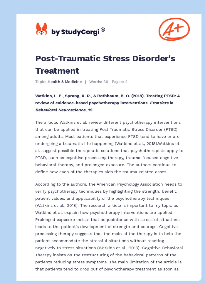 Post-Traumatic Stress Disorder's Treatment. Page 1