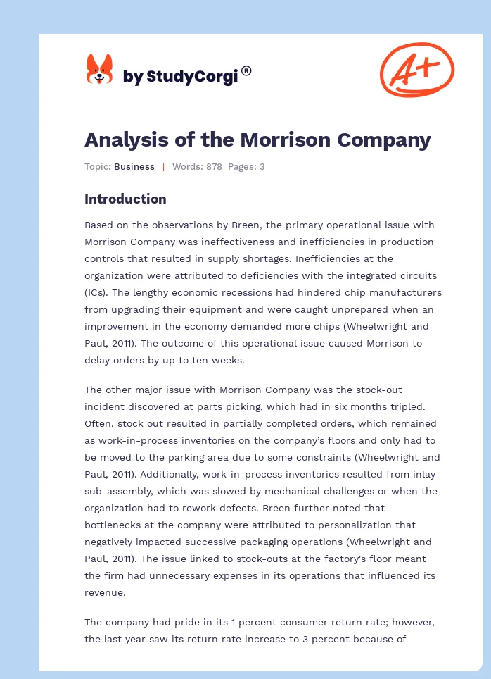 Analysis of the Morrison Company. Page 1