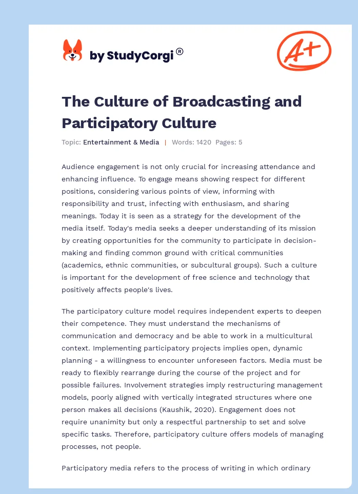 The Culture of Broadcasting and Participatory Culture. Page 1