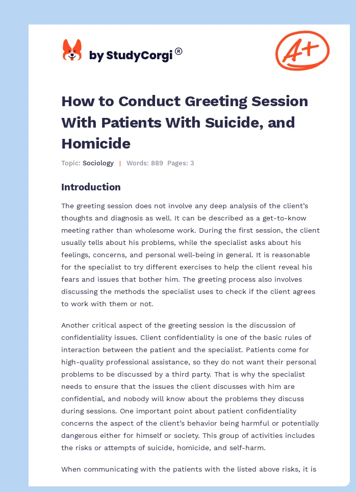 How to Conduct Greeting Session With Patients With Suicide, and Homicide. Page 1