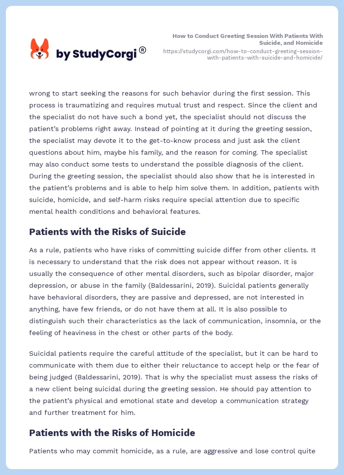 How to Conduct Greeting Session With Patients With Suicide, and Homicide. Page 2