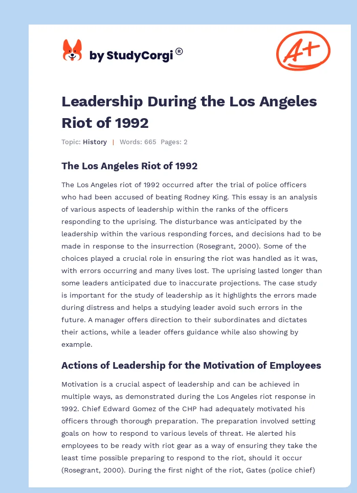 Leadership During the Los Angeles Riot of 1992. Page 1