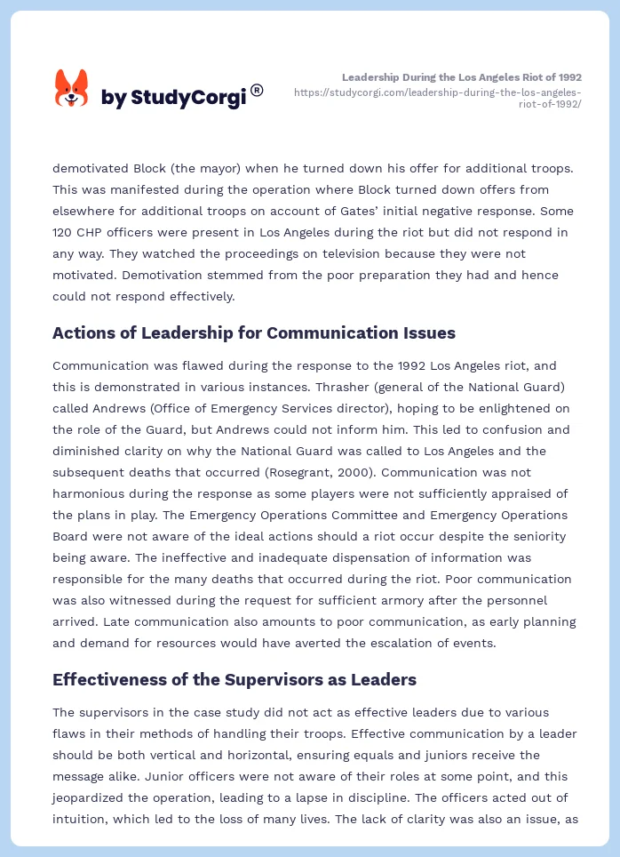 Leadership During the Los Angeles Riot of 1992. Page 2