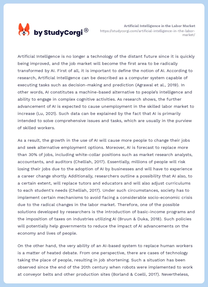 Artificial Intelligence in the Labor Market. Page 2