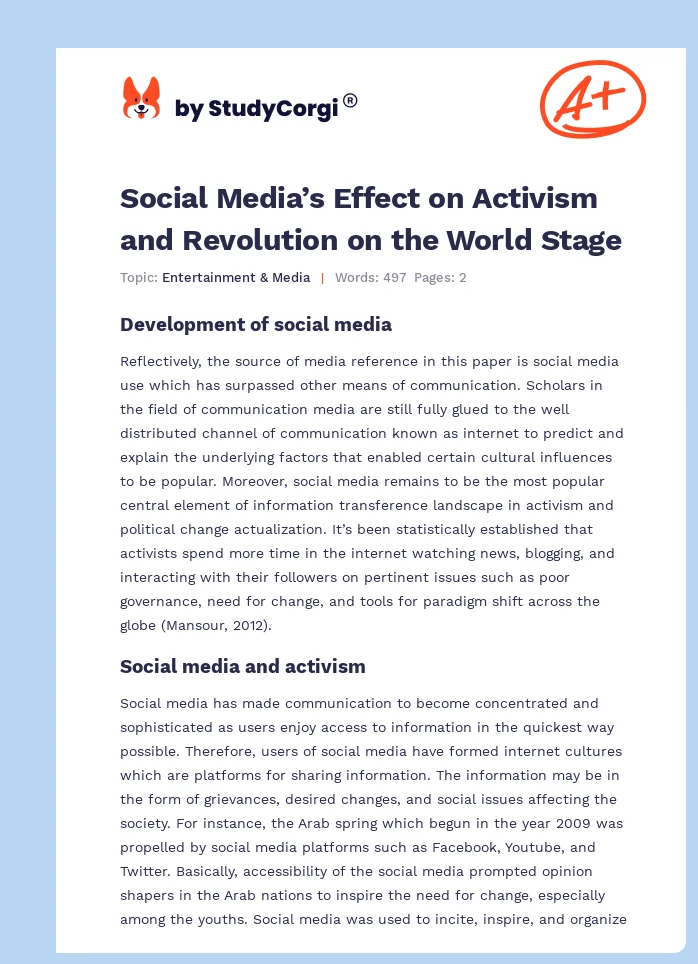 Social Media’s Effect on Activism and Revolution on the World Stage. Page 1