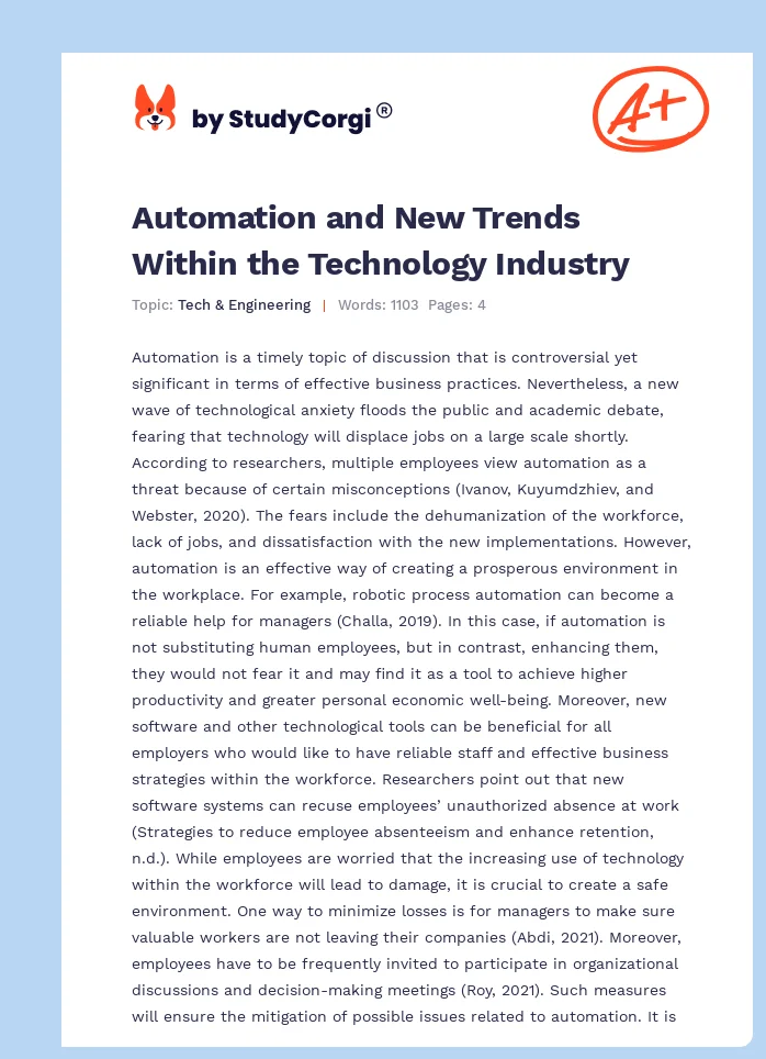 Automation and New Trends Within the Technology Industry. Page 1