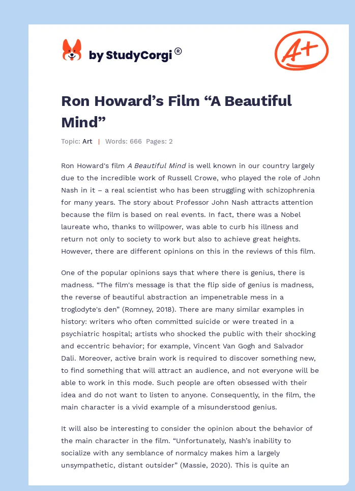 Ron Howard’s Film “A Beautiful Mind”. Page 1