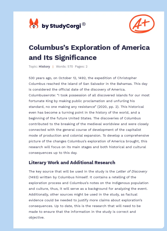 Columbus’s Exploration of America and Its Significance. Page 1