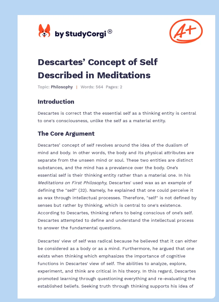 Descartes’ Concept of Self Described in Meditations. Page 1