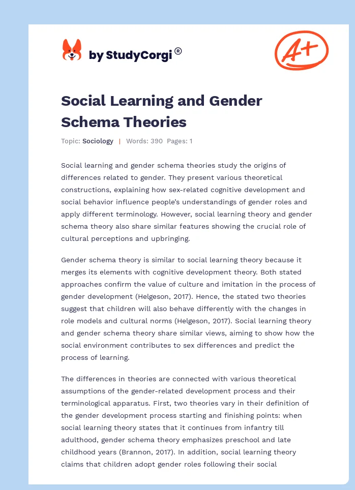 Social Learning and Gender Schema Theories. Page 1