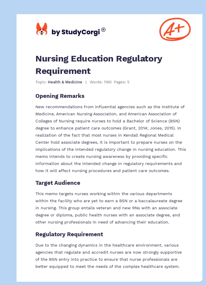 Nursing Education Regulatory Requirement. Page 1