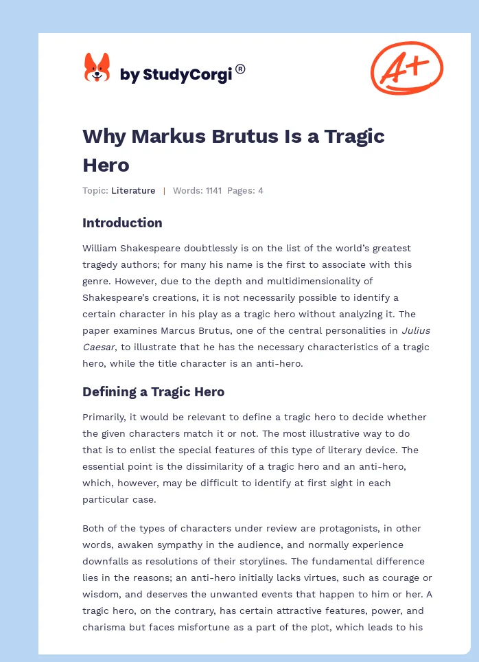 why is brutus the tragic hero essay
