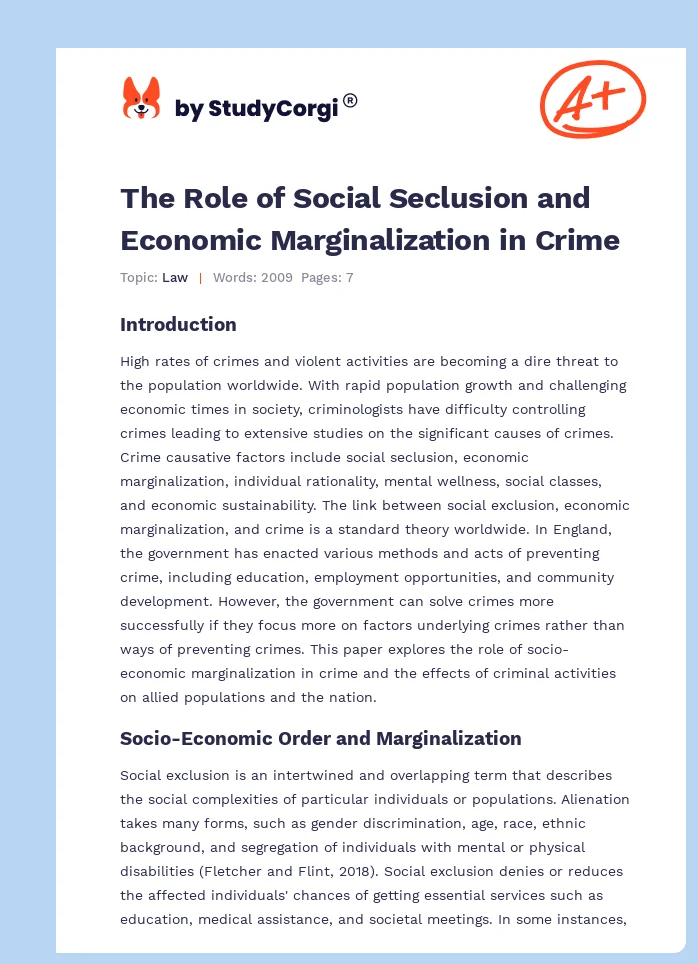 The Role of Social Seclusion and Economic Marginalization in Crime. Page 1