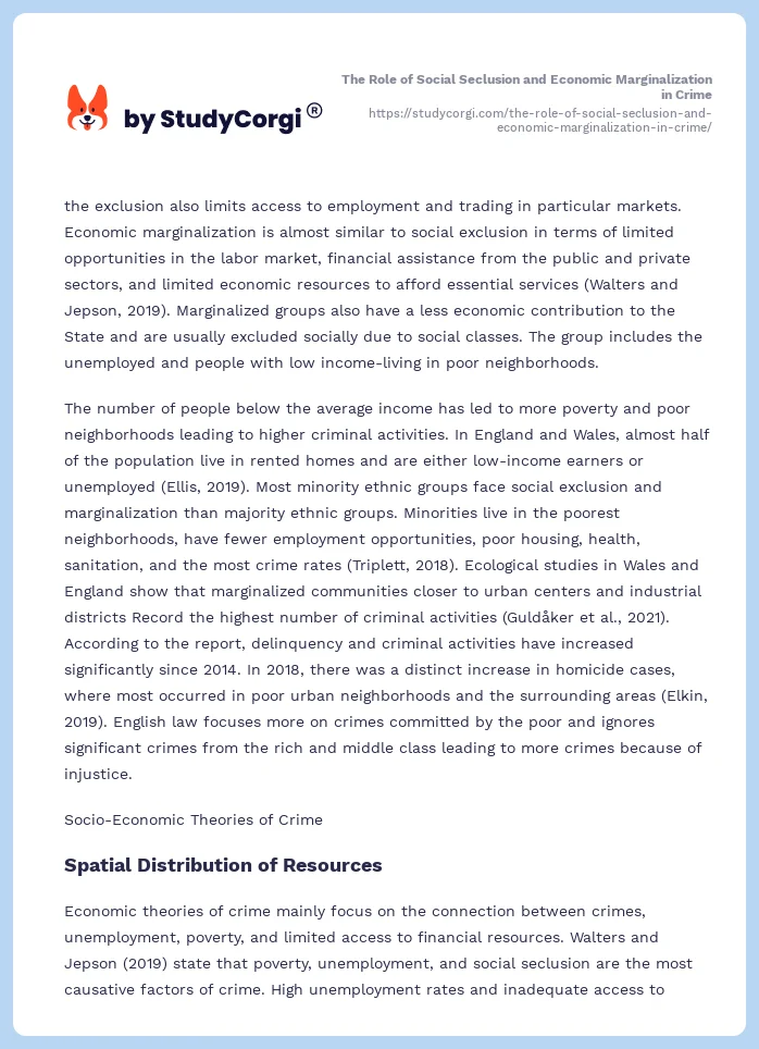 The Role of Social Seclusion and Economic Marginalization in Crime. Page 2