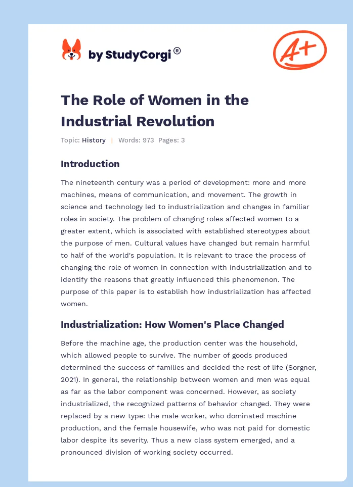 The Role of Women in the Industrial Revolution. Page 1