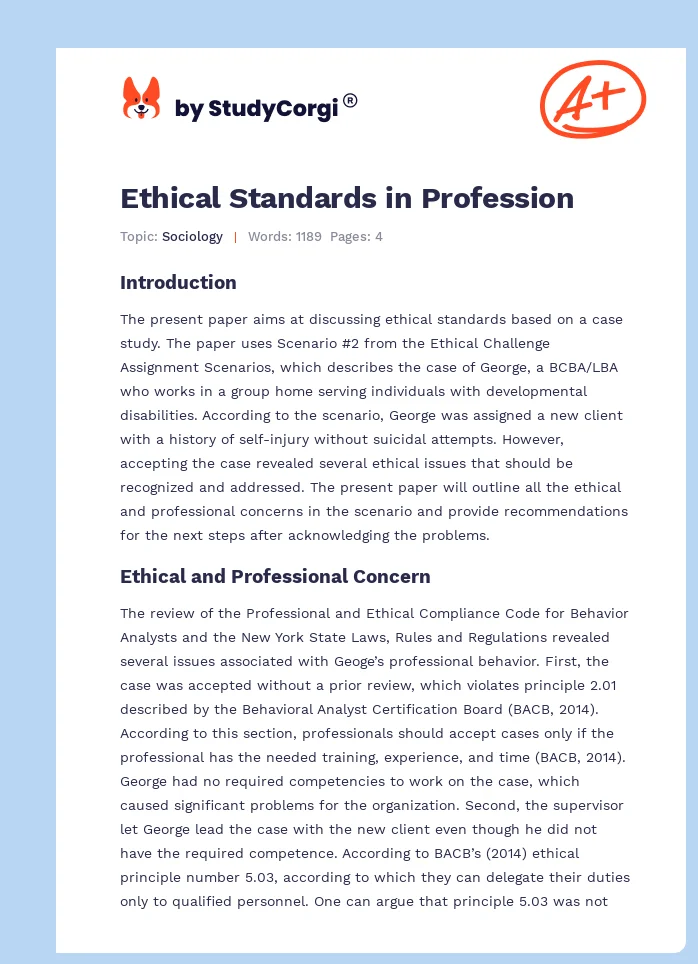 Ethical Standards in Profession. Page 1