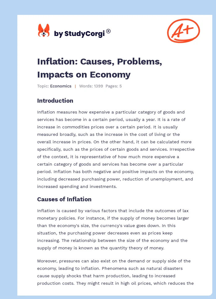 Inflation: Causes, Problems, Impacts on Economy. Page 1