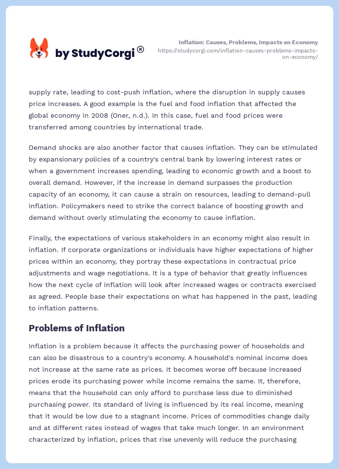 Inflation: Causes, Problems, Impacts on Economy. Page 2