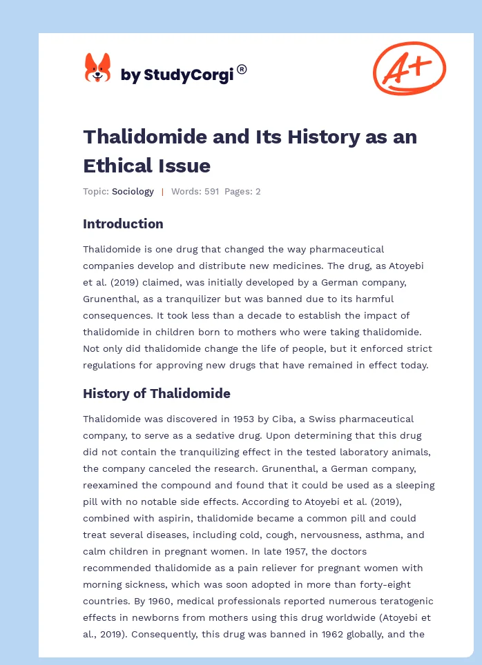 Thalidomide and Its History as an Ethical Issue. Page 1