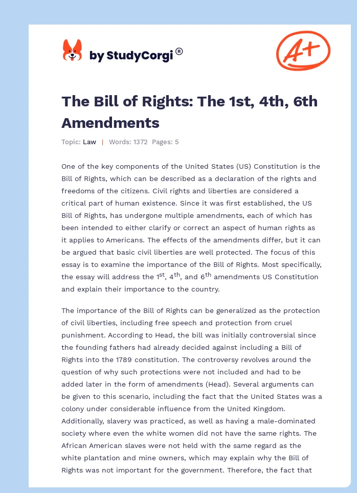 The Bill of Rights: The 1st, 4th, 6th Amendments. Page 1