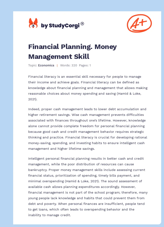 Financial Planning. Money Management Skill. Page 1