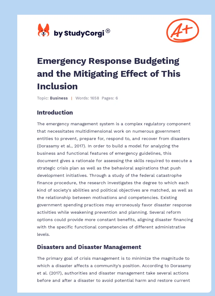 Emergency Response Budgeting and the Mitigating Effect of This Inclusion. Page 1