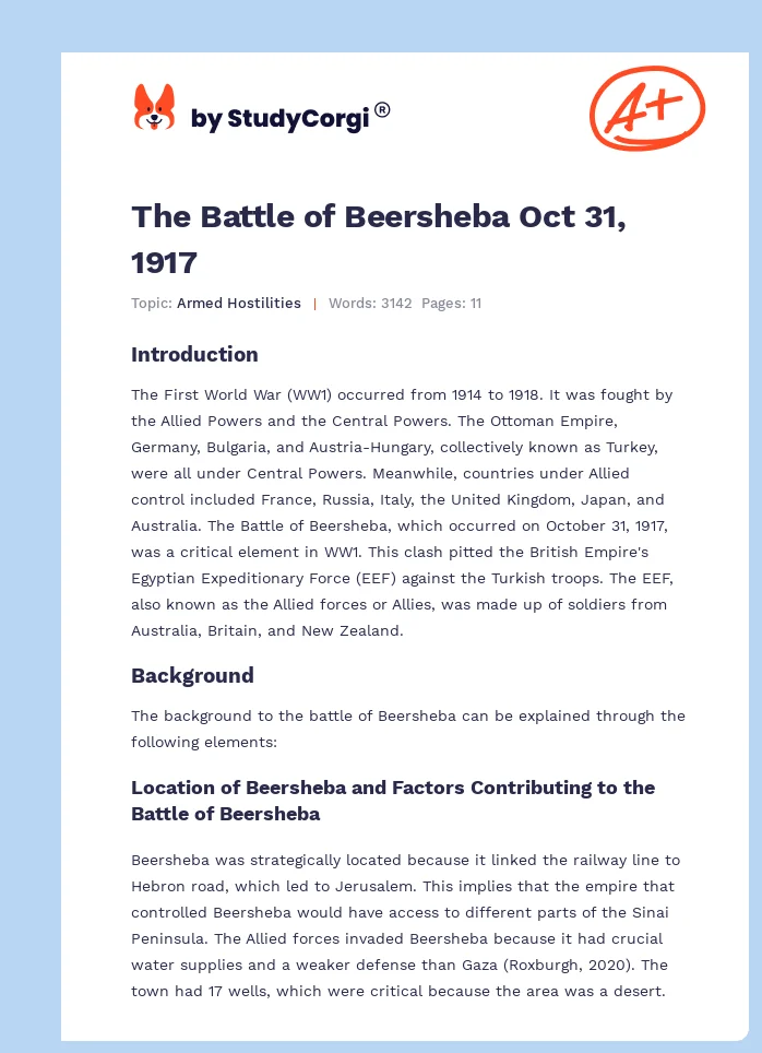 The Battle of Beersheba Oct 31, 1917. Page 1