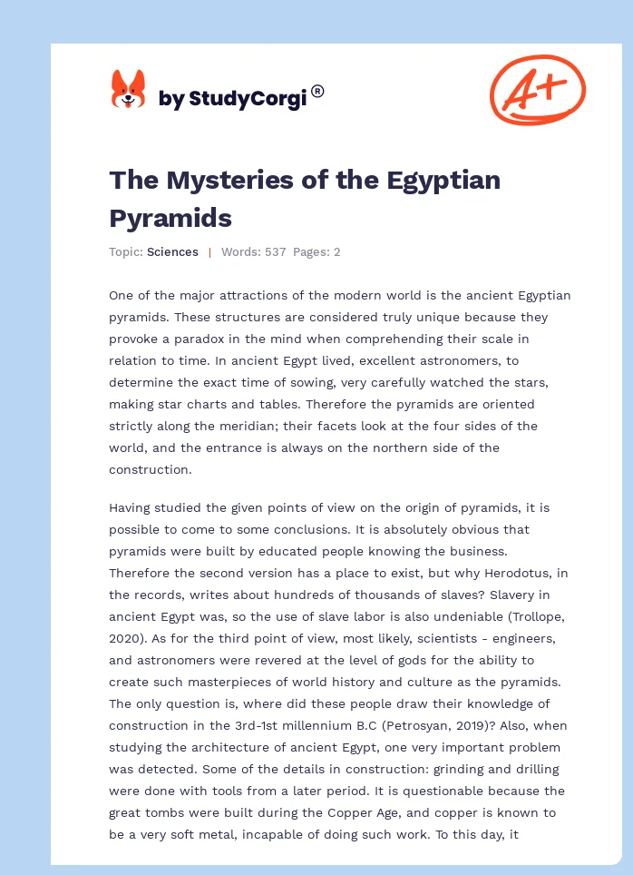 The Mysteries of the Egyptian Pyramids. Page 1