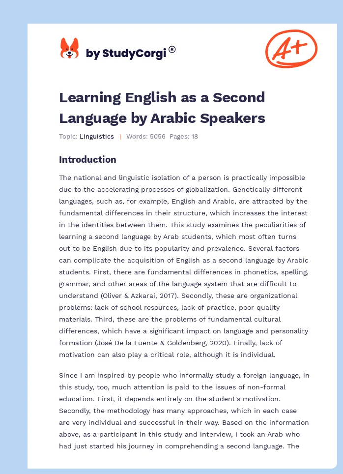 Learning English as a Second Language by Arabic Speakers. Page 1