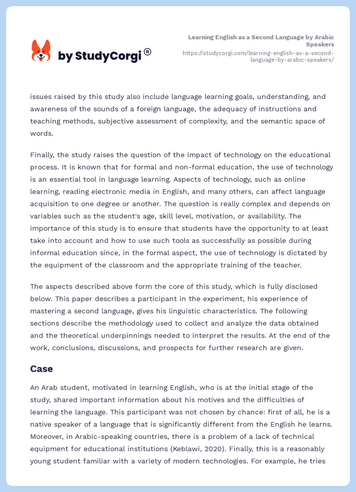 Learning English as a Second Language by Arabic Speakers. Page 2