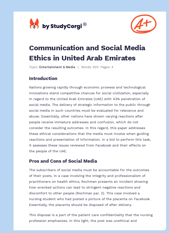 Communication and Social Media Ethics in United Arab Emirates. Page 1