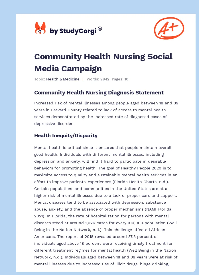 Community Health Nursing Social Media Campaign. Page 1
