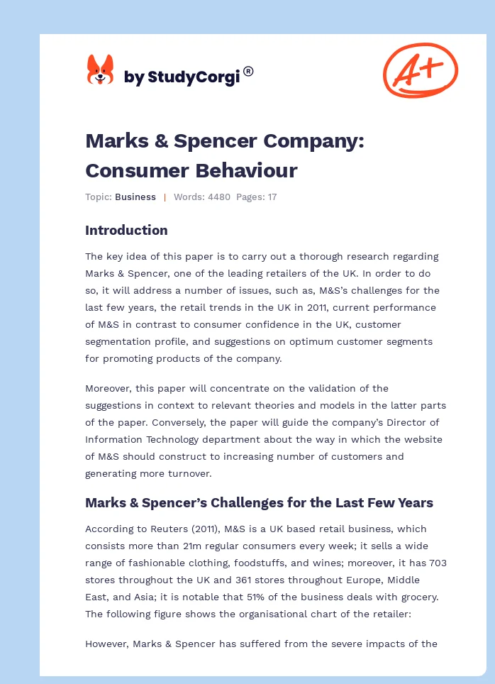 Marks & Spencer Company: Consumer Behaviour. Page 1