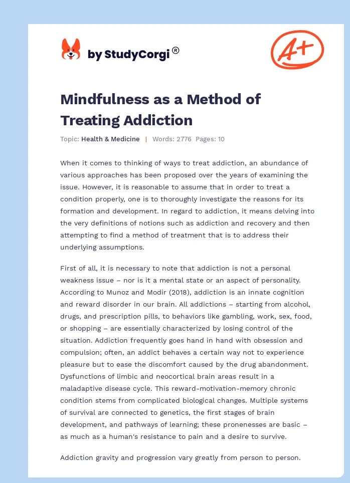 Mindfulness as a Method of Treating Addiction. Page 1